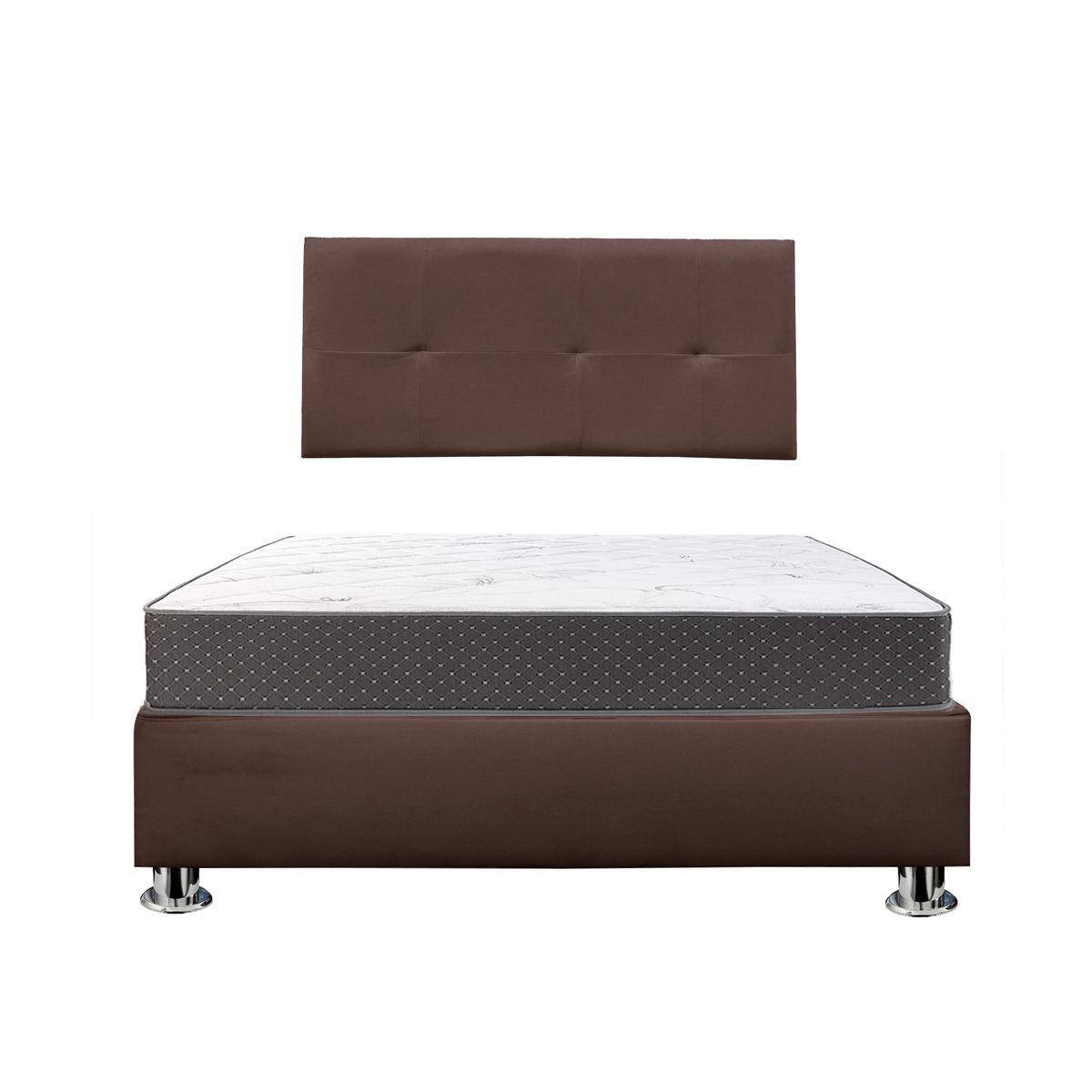 MUEBLES MACRUMO - Combo Cama tapizada Brisa - 2 Plz Marrón + colchón semiortopédico