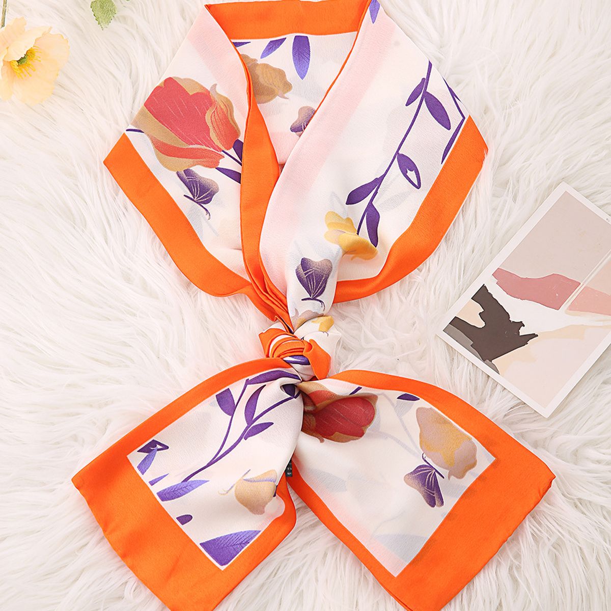 KAST PE - Pañuelo largo tipo corbata Multi Usos Iris con borde naranja