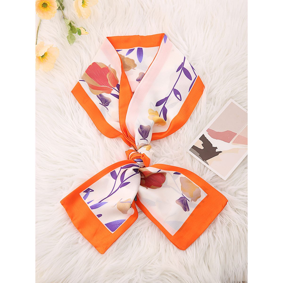 KAST PE - Pañuelo largo tipo corbata Multi Usos Iris con borde naranja