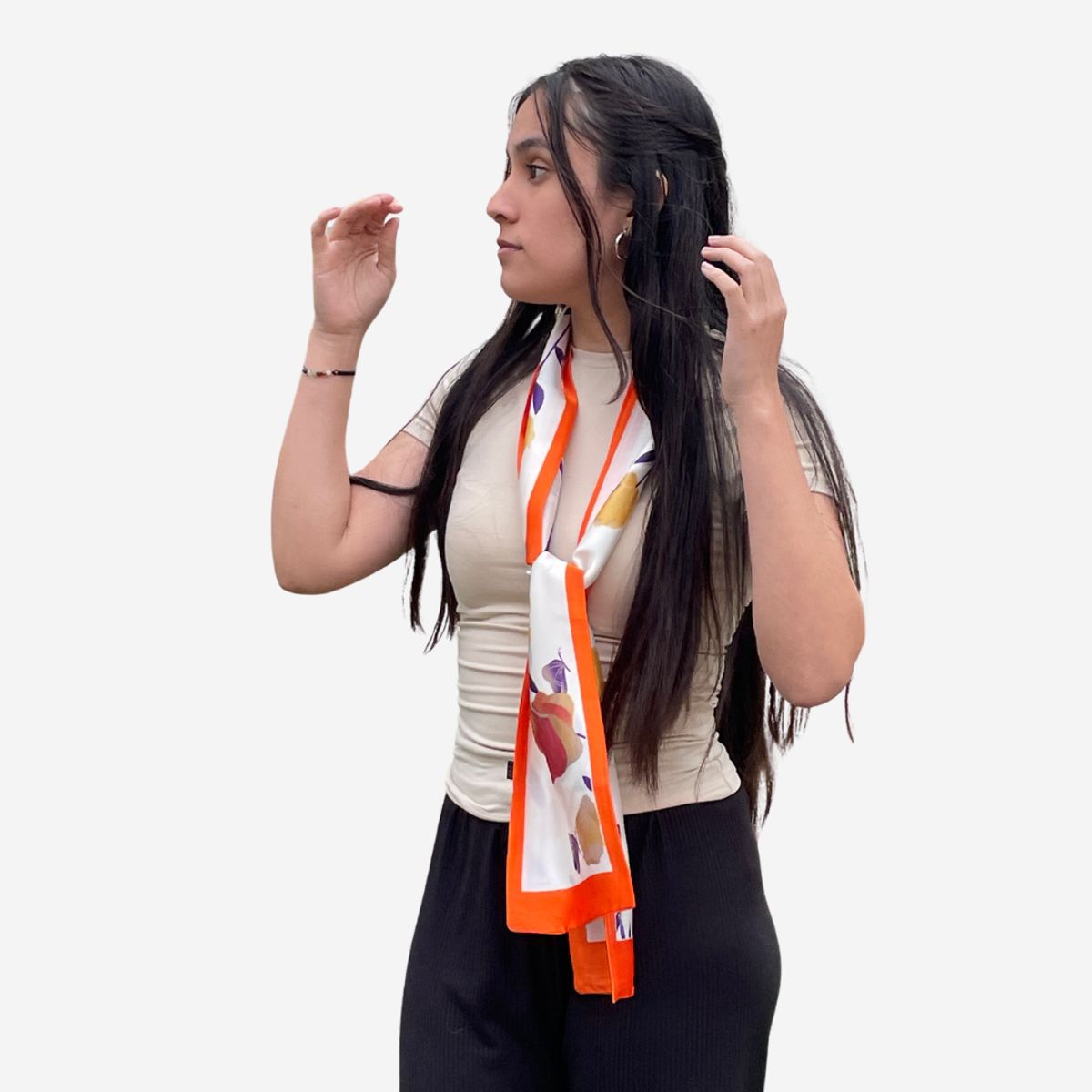 KAST PE - Pañuelo largo tipo corbata Multi Usos Iris con borde naranja