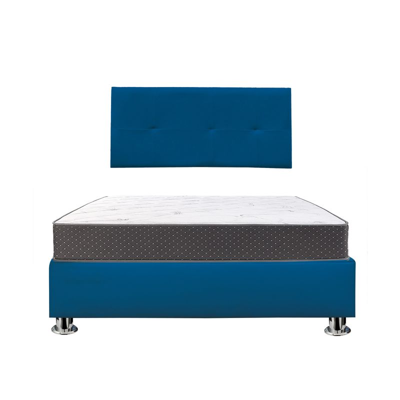 MUEBLES MACRUMO - Combo Cama tapizada Brisa - 2 Plz Azul + colchón semiortopédico