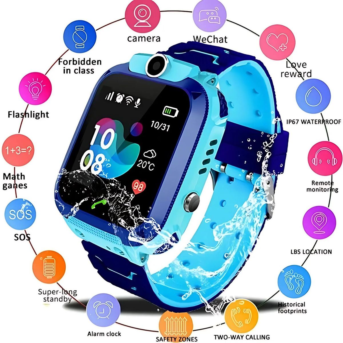 OEM - Smartwatch Q12 para niños con ubicación LBS cámara SOS llamadas seguridad CELESTE