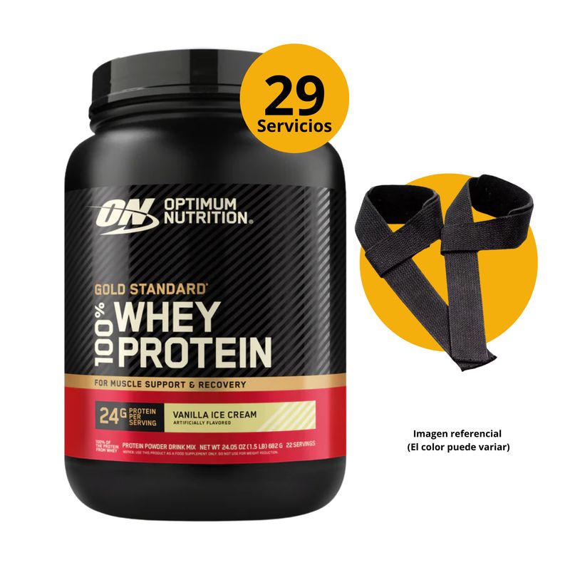 OPTIMUN NUTRITION - GOLD STANDARD WHEY 2LB VAINILLA ICE CREAM + STRAPS - PROTEÍNA WHEY