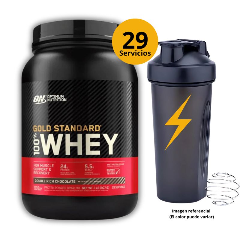 OPTIMUN NUTRITION - GOLD STANDARD WHEY 2LB CHOCOLATE + SHAKER - PROTEÍNA WHEY