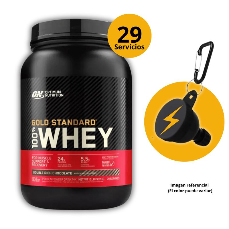 OPTIMUN NUTRITION - GOLD STANDARD WHEY 2LB CHOCOLATE + PORTASUPLEMENTOS - PROTEÍNA WHEY