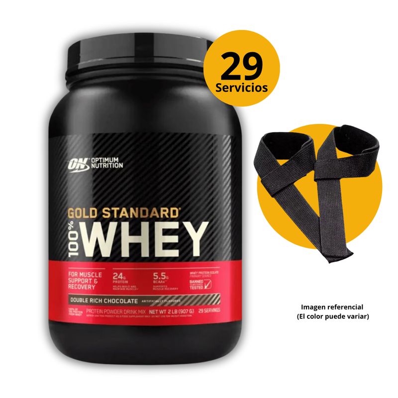 OPTIMUN NUTRITION - GOLD STANDARD WHEY 2LB CHOCOLATE + STRAPS - PROTEÍNA WHEY