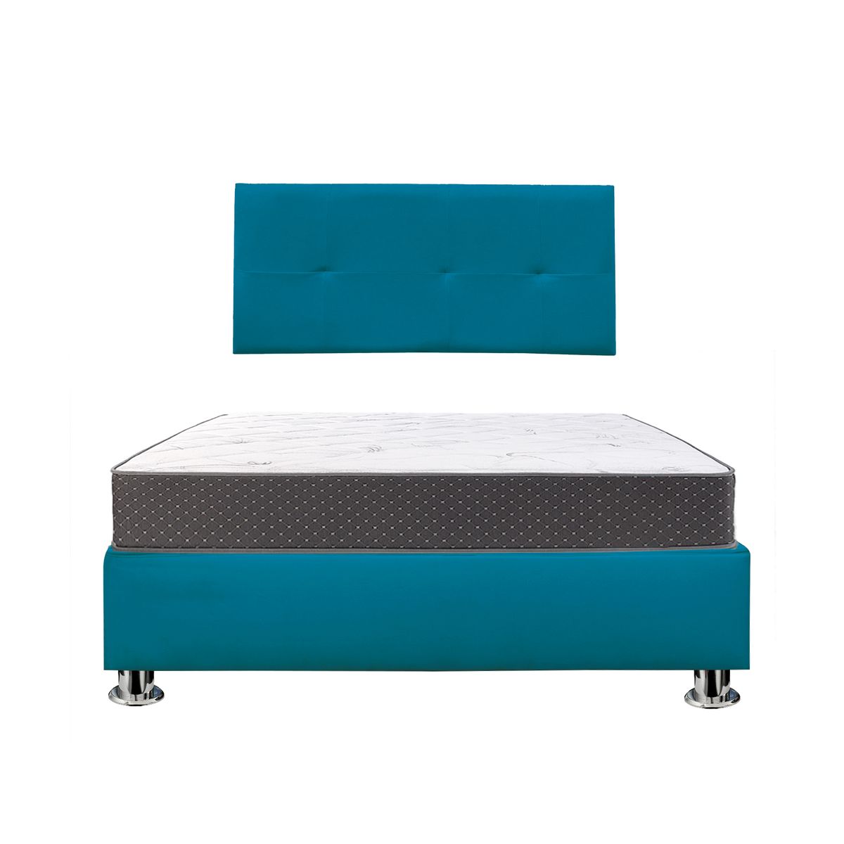 MUEBLES MACRUMO - Combo Cama tapizada Brisa - Queen Turquesa + colchón semiortopédico