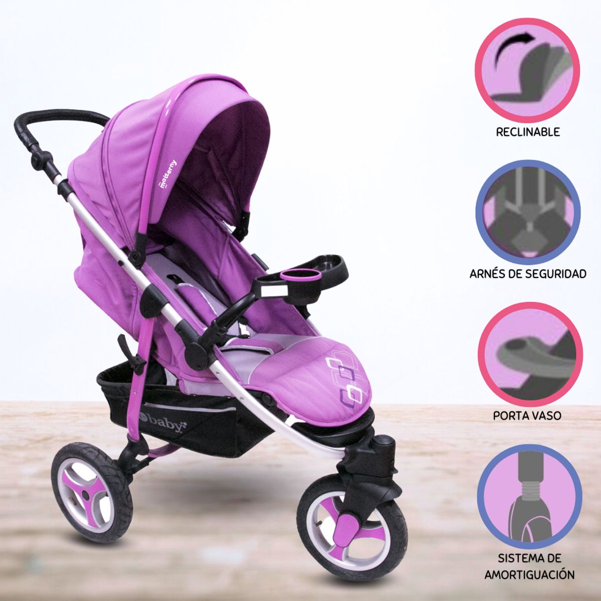EBABY - Coche 3 Ruedas para Bebé "BRUCELA DELUXE" Pink