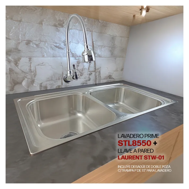STONE - COMBO DE LAVADERO PRIME STL8550 + LLAVE A PARED LAURENT STW-01 STONE