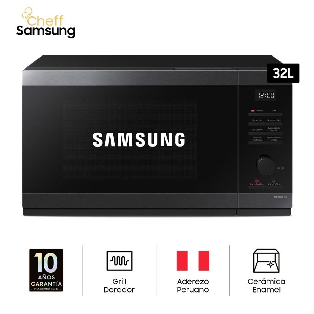 SAMSUNG - Horno Microondas Acero Inoxidable Grill 32L Samsung MG32DG4524AGPE
