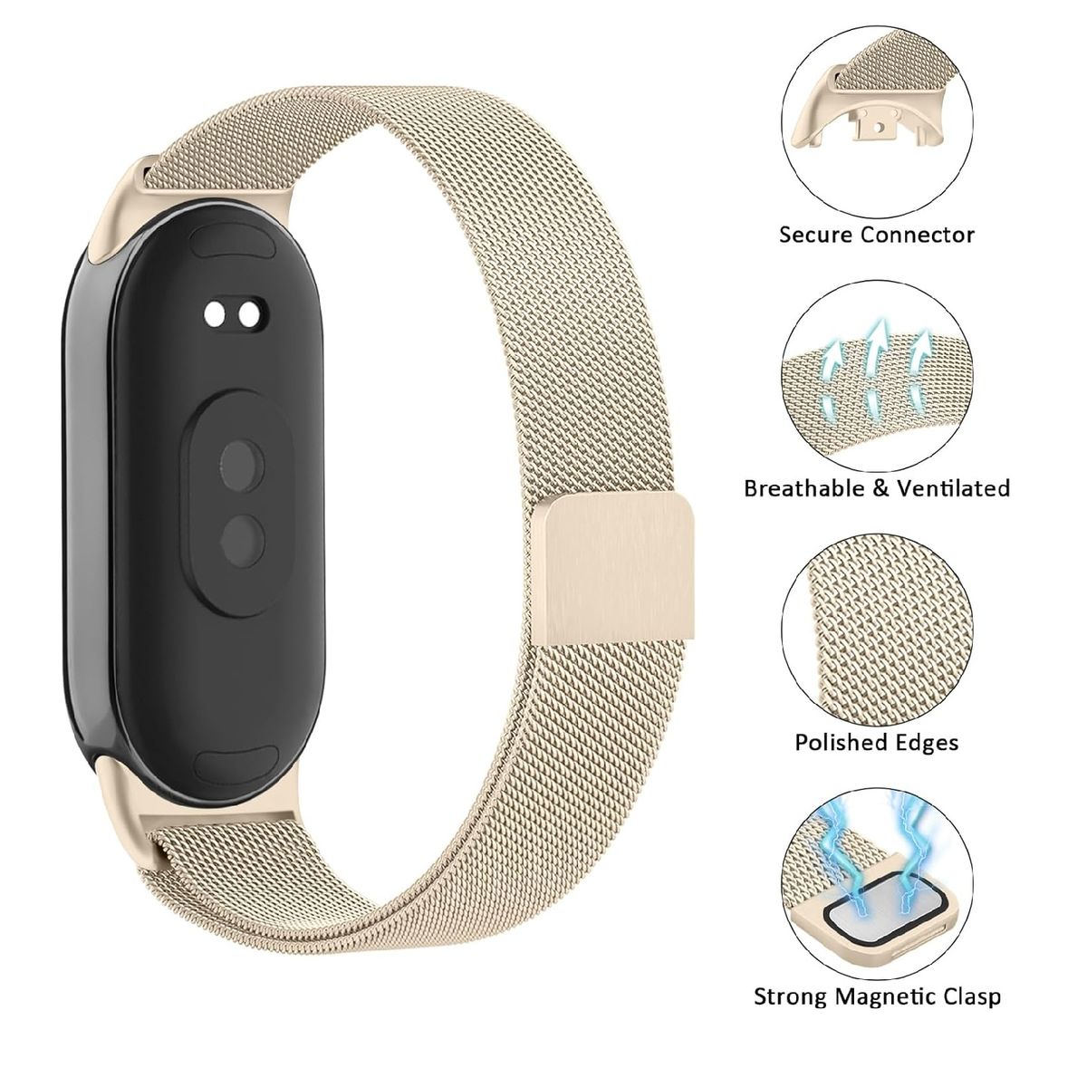 GENERICO - Correa Milanesa para Xiaomi Mi Band 10 - Beige
