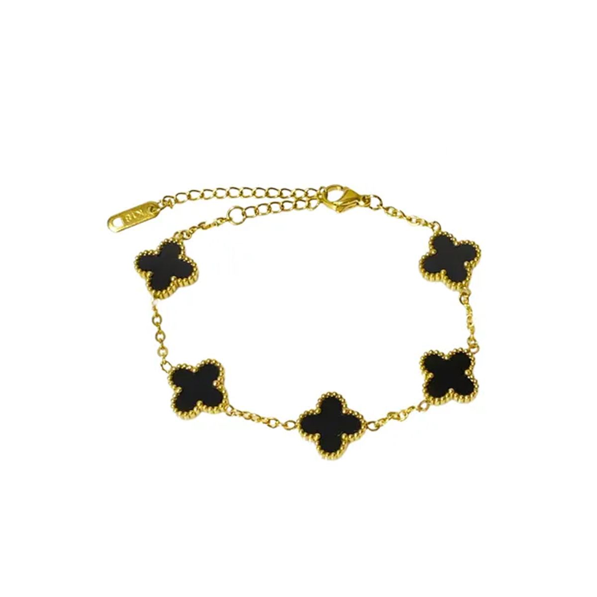 CLEO JOYAS & ACCESORIOS - Pulsera 5 Treboles Negro