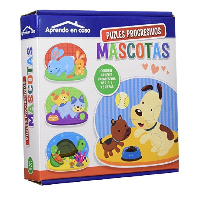 GENERICO - APRENDO EN CASA MASCOTAS - 3-5 AÑOS CON 4 PUZLES 2, 3, 4 Y 5 PIEZAS