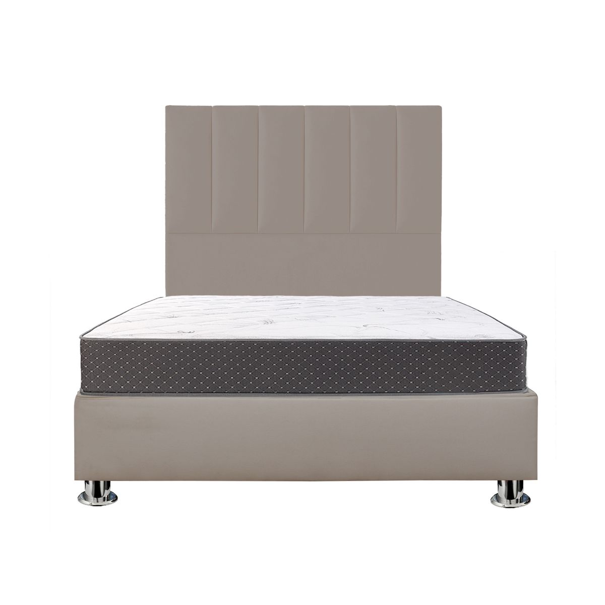 MUEBLES MACRUMO - Combo Cama tapizada Deco - 15plz Beige oscuro+Colchón semiortopédico