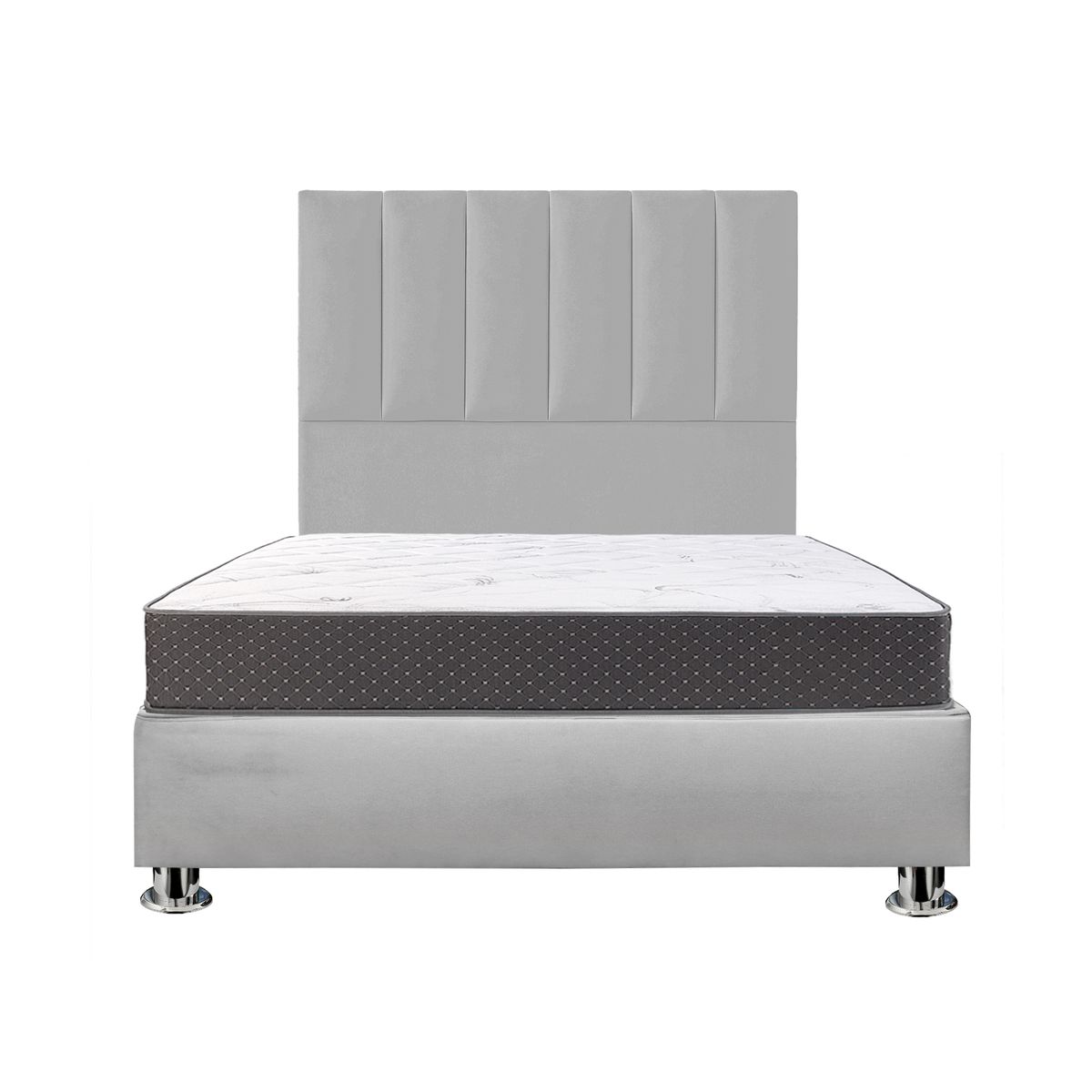 MUEBLES MACRUMO - Combo Cama tapizada Deco - 15plz Gris claro + Colchón semiortopédico