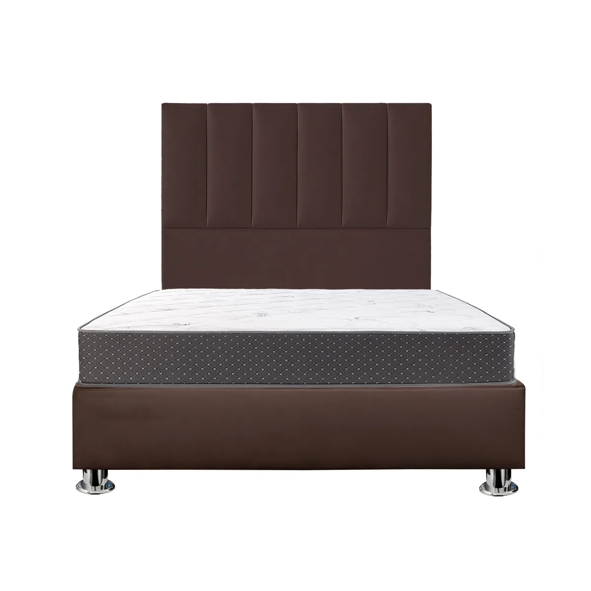 MUEBLES MACRUMO - Combo Cama tapizada Deco - 15plz Marrón + Colchón semiortopédico