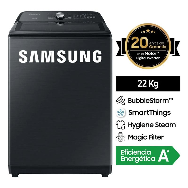 SAMSUNG - Lavadora Bubble Smart 22Kg Negro Samsung WA22A8377GVPE