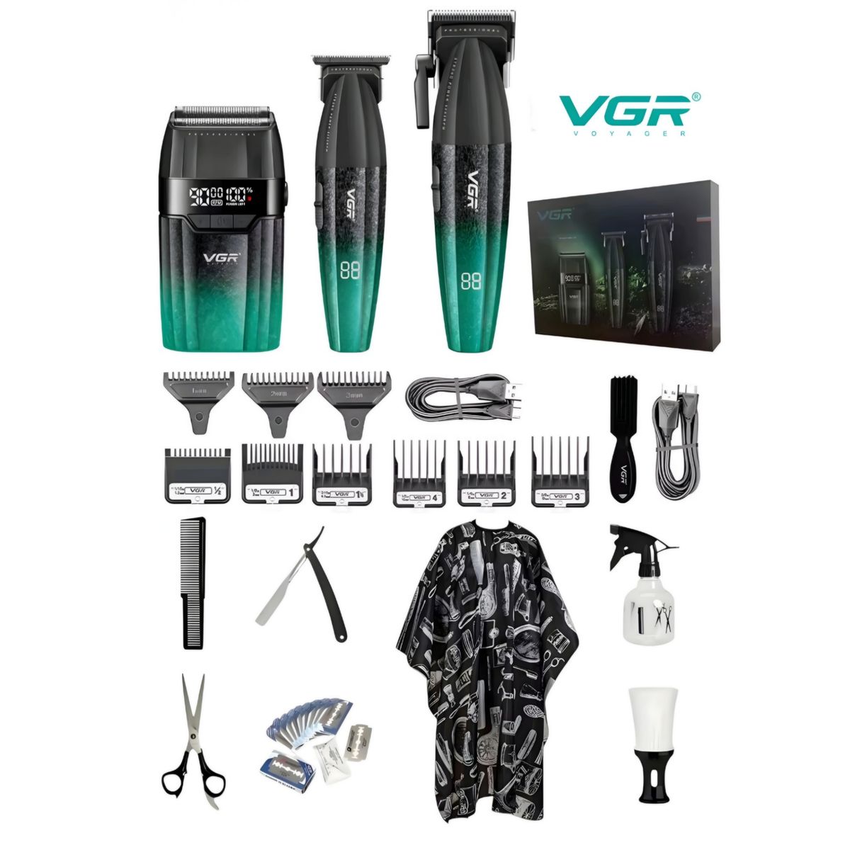 GENERICO - Cortadora de cabello, Patillera y Afeitadora Barber combo VGR 640 S3 + Accesorios