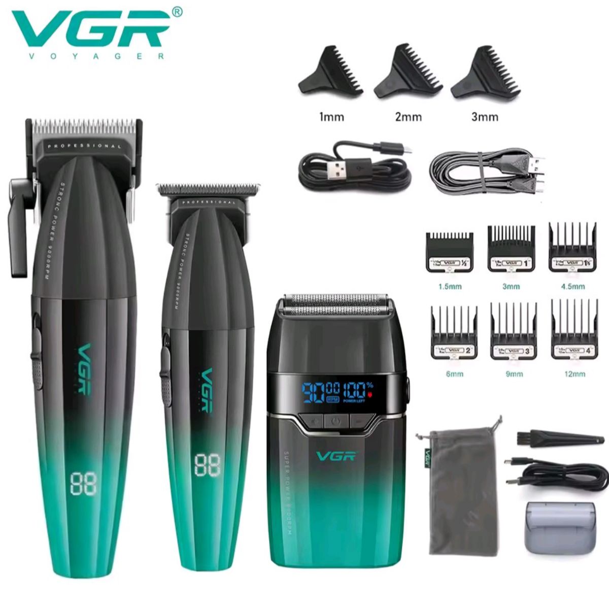 GENERICO - Cortadora de cabello, Patillera y Afeitadora Barber combo VGR 640 S3 + Accesorios