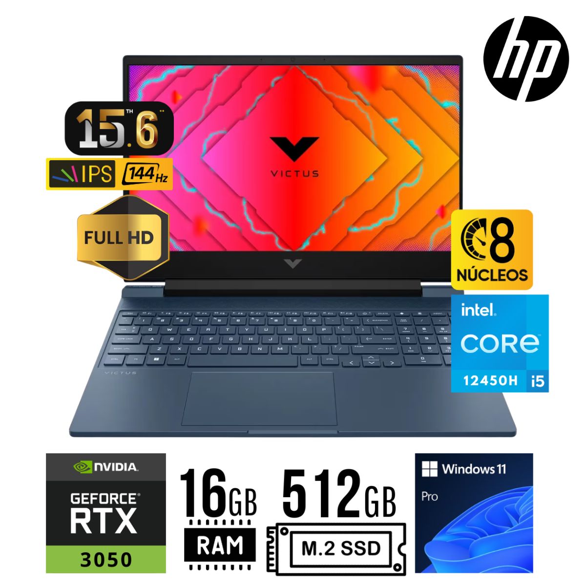 HP - LAPTOP HP VICTUS GAMING 15-FA0022LA CORE i5 12TH RAM 16GB SSD 512GB RTX 3050 4GB 15.6" FHD WIN 11