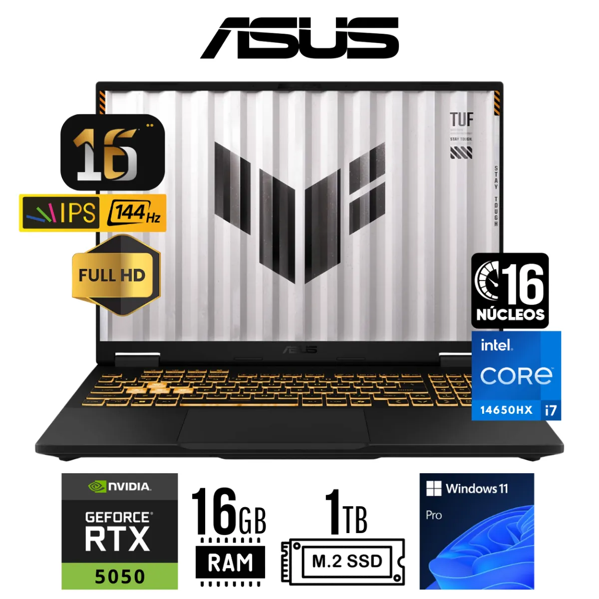 ASUS - LAPTOP ASUS TUF GAMING F16 INTEL CORE i7-14650HX RAM 16GB SSD 1TBRTX 5050 8GB 16" FHD WIN 11 PRO