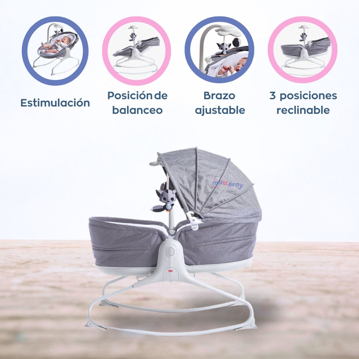 TINY LOVE - Silla Mecedora 3 en 1 «COZY ROCKER NAPPER» Heather Grey