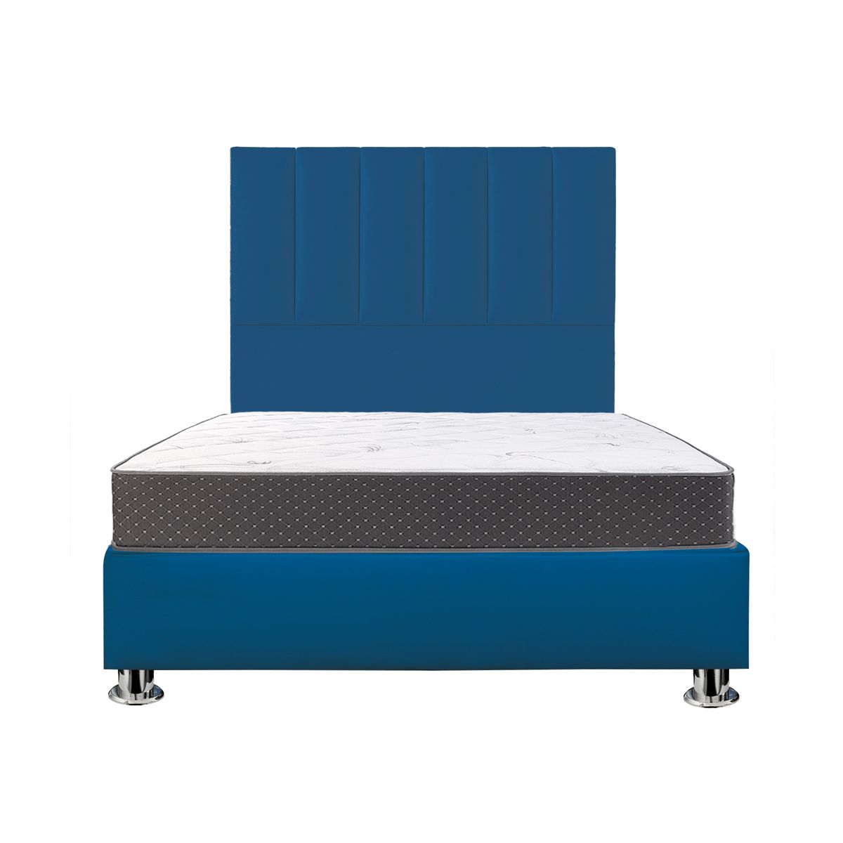 MUEBLES MACRUMO - Combo Cama tapizada Deco - 2plz Azul + colchón semiortopédico