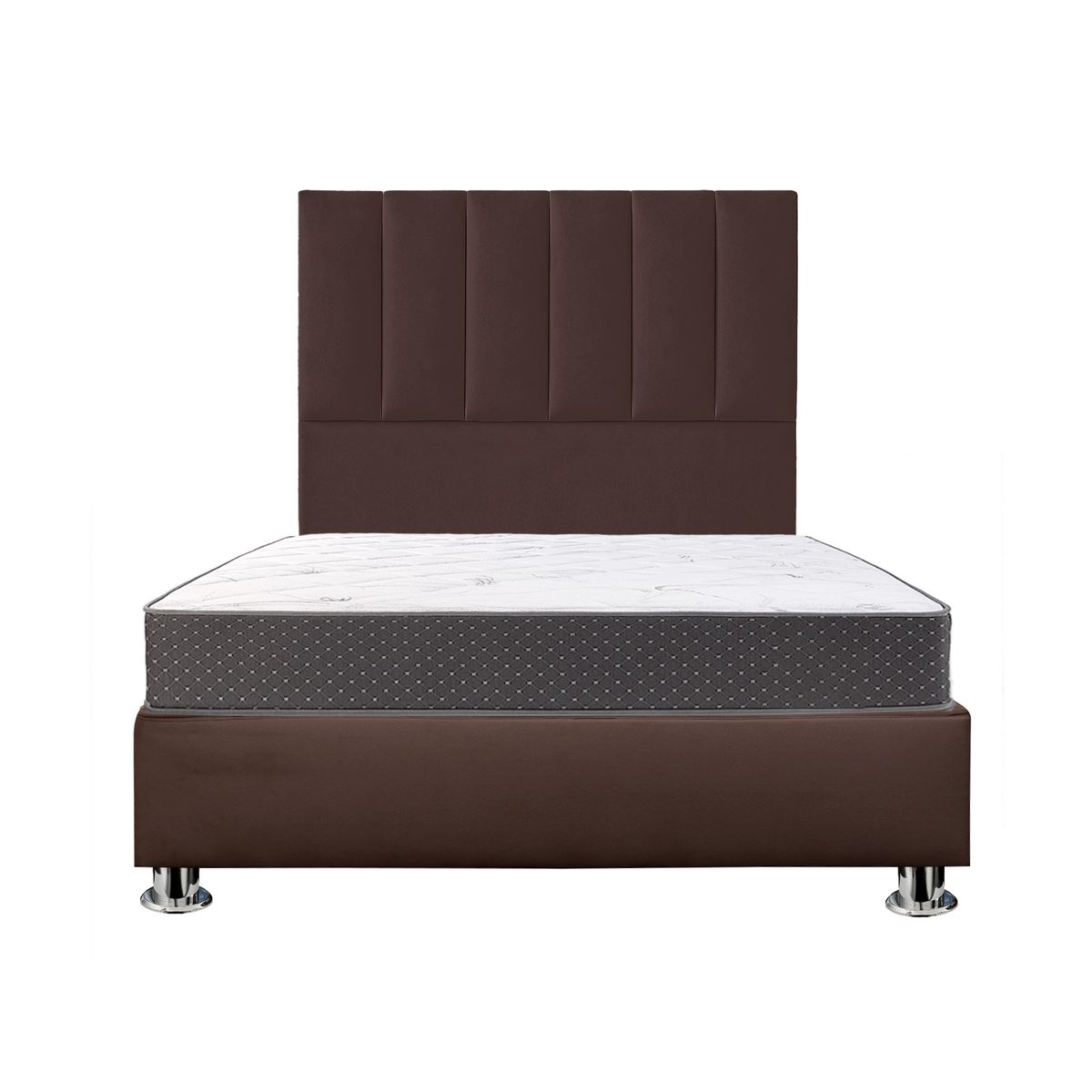 MUEBLES MACRUMO - Combo Cama tapizada Deco - Queen Marrón + Colchón semiortopédico