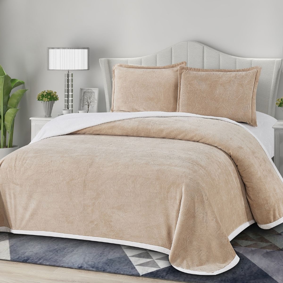 GENERICO - COBERTOR PIEL DE ÁNGEL CON SHERPA EN 4 PIEZAS 2PLZ