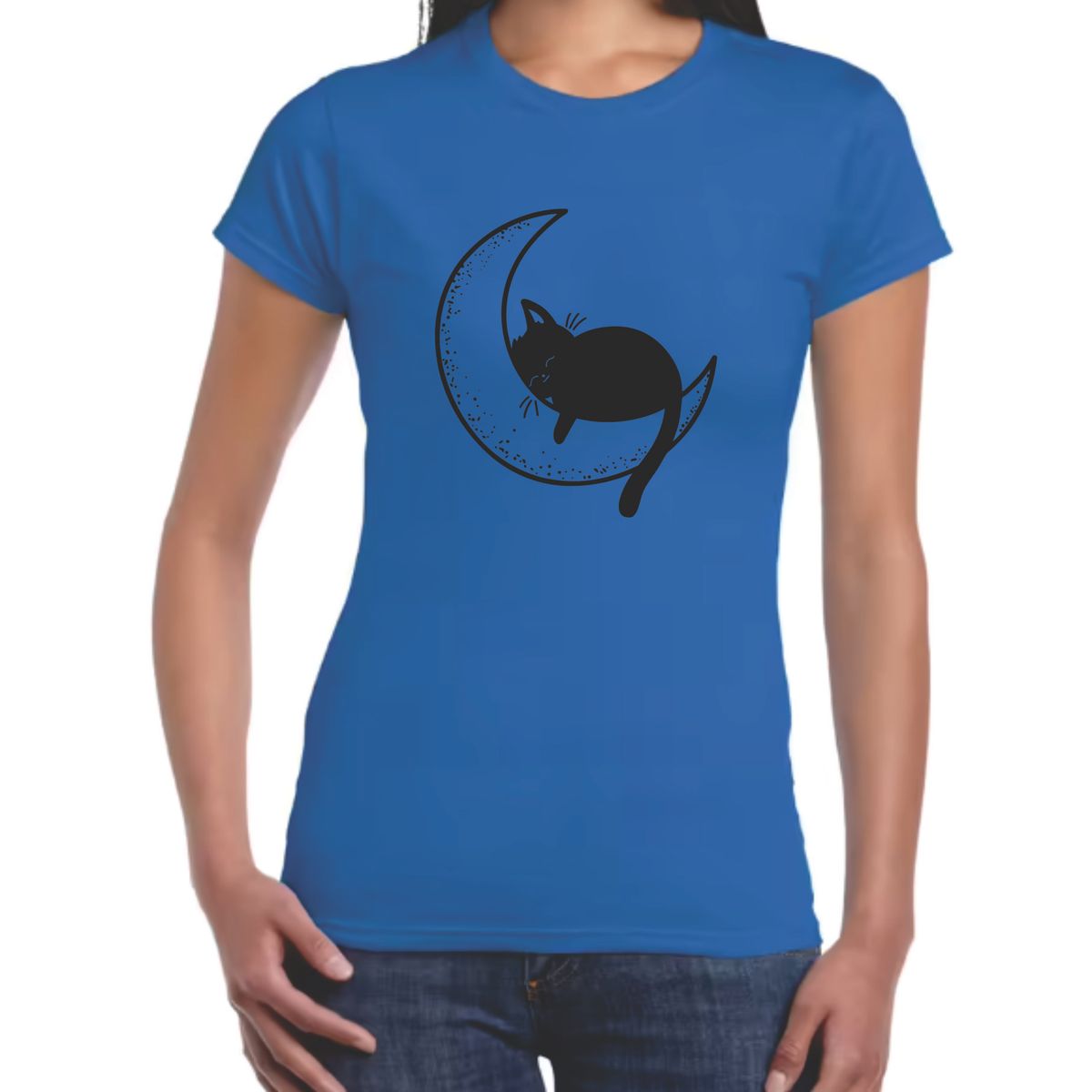 GENERICO - Polo mujer diseño Gatito Lunar - Nathalie Love It - Azulino