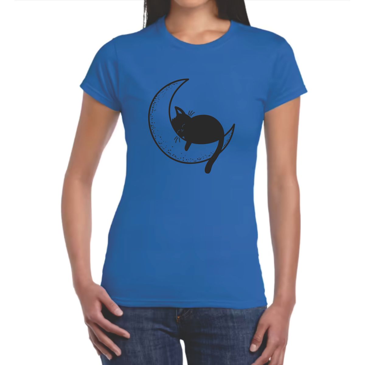 GENERICO - Polo mujer diseño Gatito Lunar - Nathalie Love It - Azulino