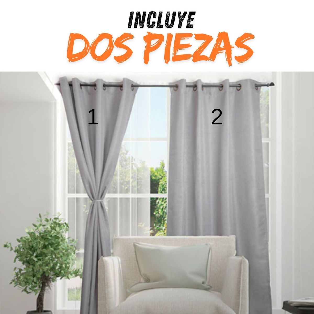 GENERICO - Cortina con Aros color Gris claro incluye 2 Paños