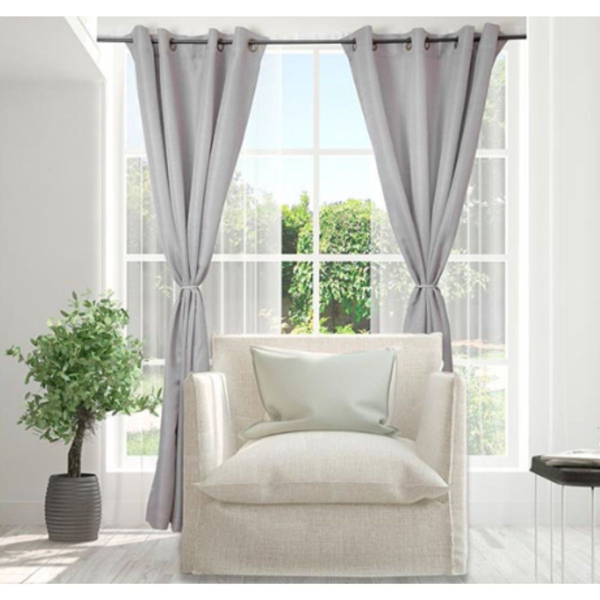 GENERICO - Cortina con Aros color Gris claro incluye 2 Paños