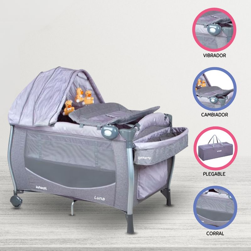 INFANTI - Cuna corral para Bebés «LUNA ZIGZAG» Gray
