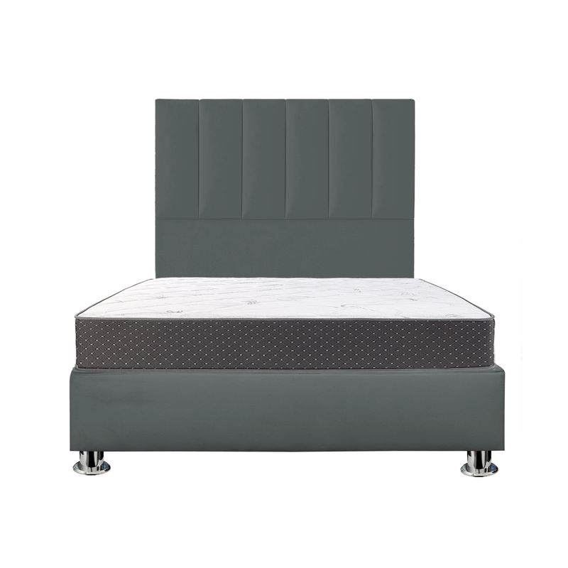 MUEBLES MACRUMO - Combo Cama tapizada Deco  - 1.5 Plz Gris oscuro+Colchón Semiortopédico
