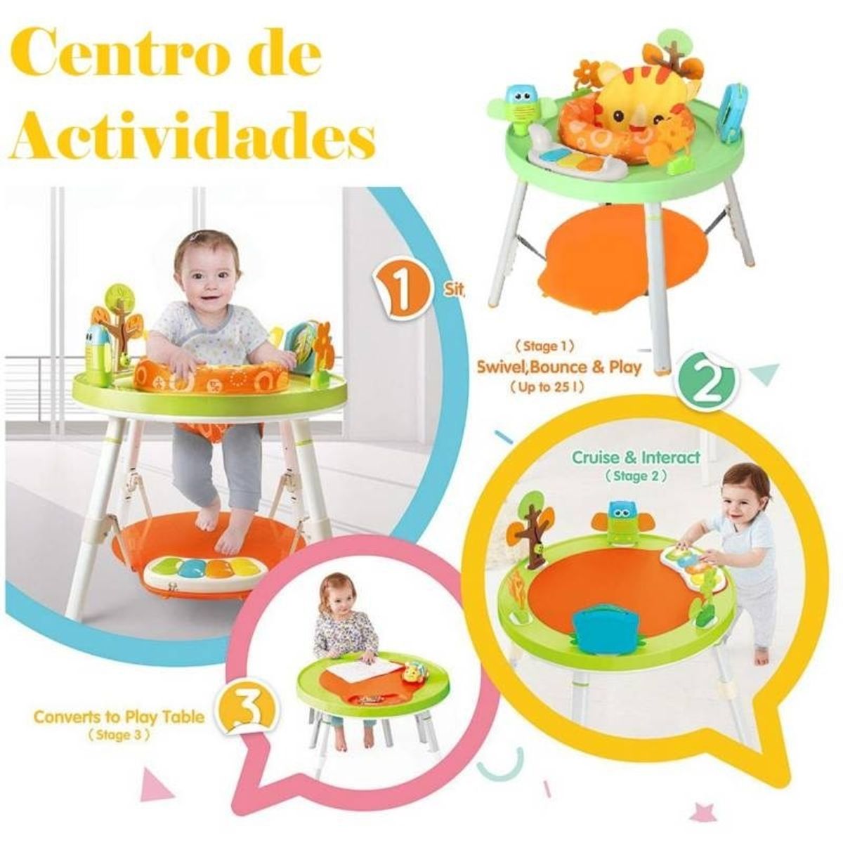 IDEAL - Diverti Saltarin 3 en 1 Centro de Entrenimiento  360° Rosado