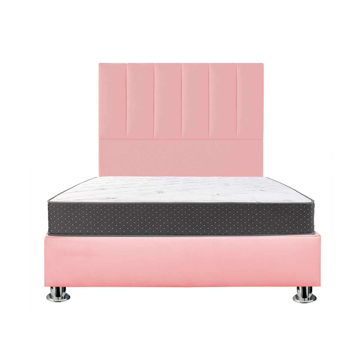 MUEBLES MACRUMO - Combo Cama tapizada Deco  - 1.5 Plz Rosado + Colchón Semiortopédico