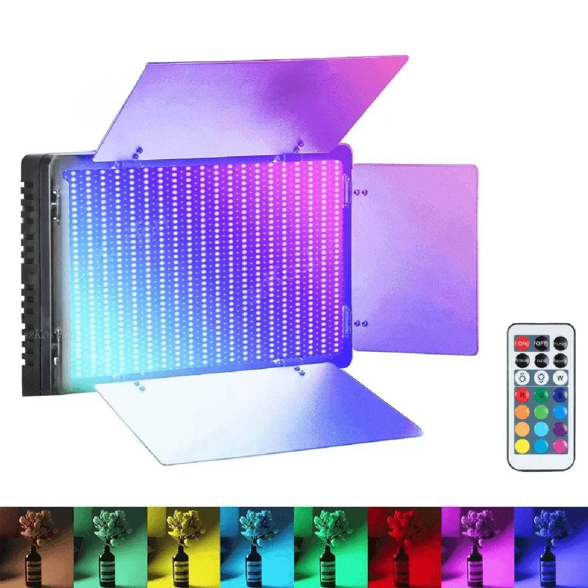 GENERICO - Luz Led RGB Tipo Panel Con Viseras Para Fotografía U600RGB + Parante