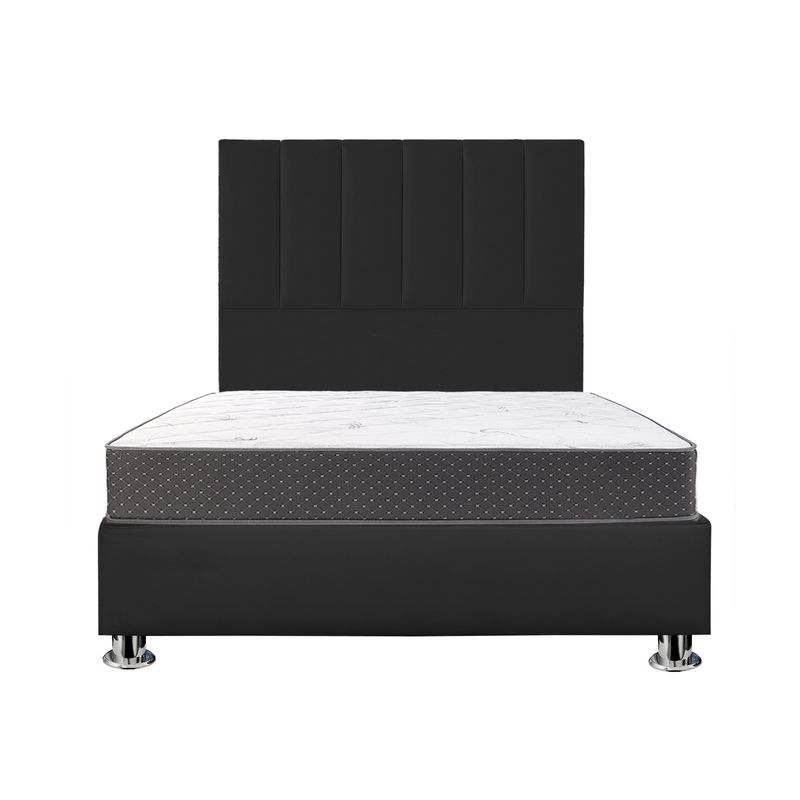 MUEBLES MACRUMO - Combo Cama tapizada Deco  - 2 Plz Negro + Colchón Semiortopédico