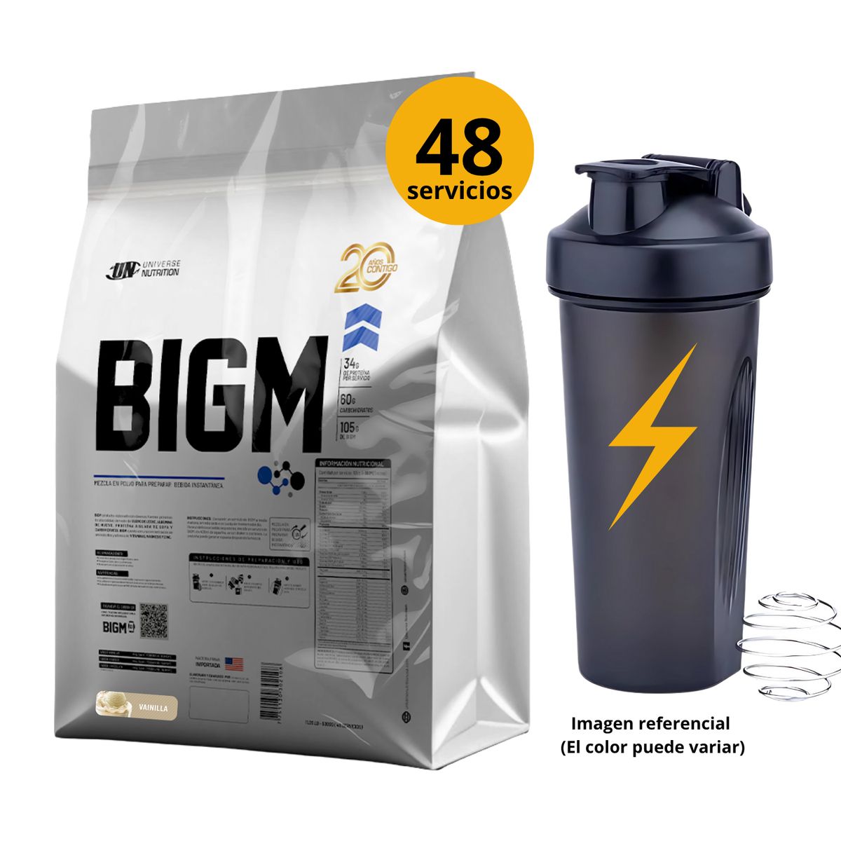 UNIVERSE NUTRITION - BIGM DE 5kg VAINILLA CON SHAKER - GANADOR DE MASA