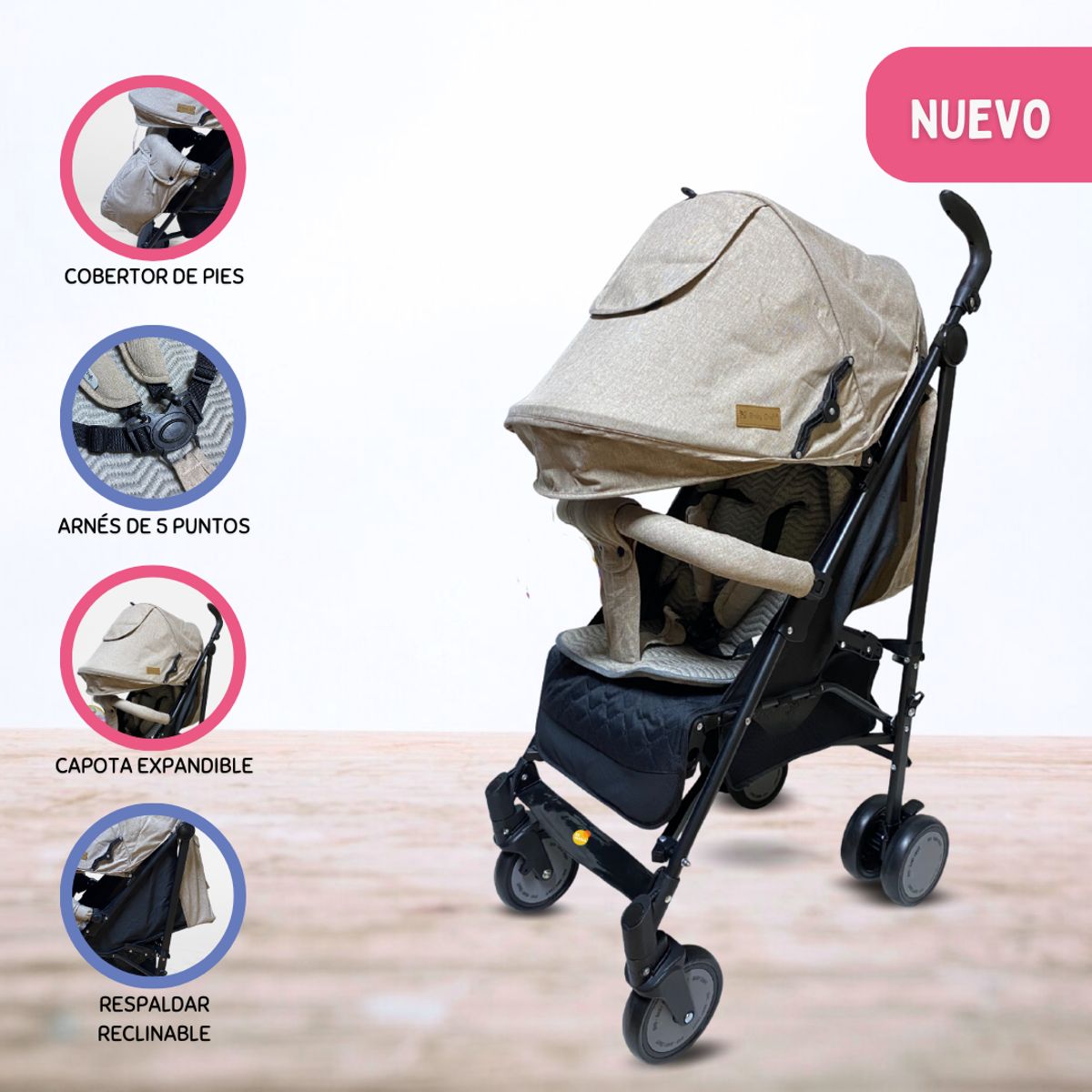 BABY HAPPY - Coche Deportivo Moisés para Bebé »EVO» Beige
