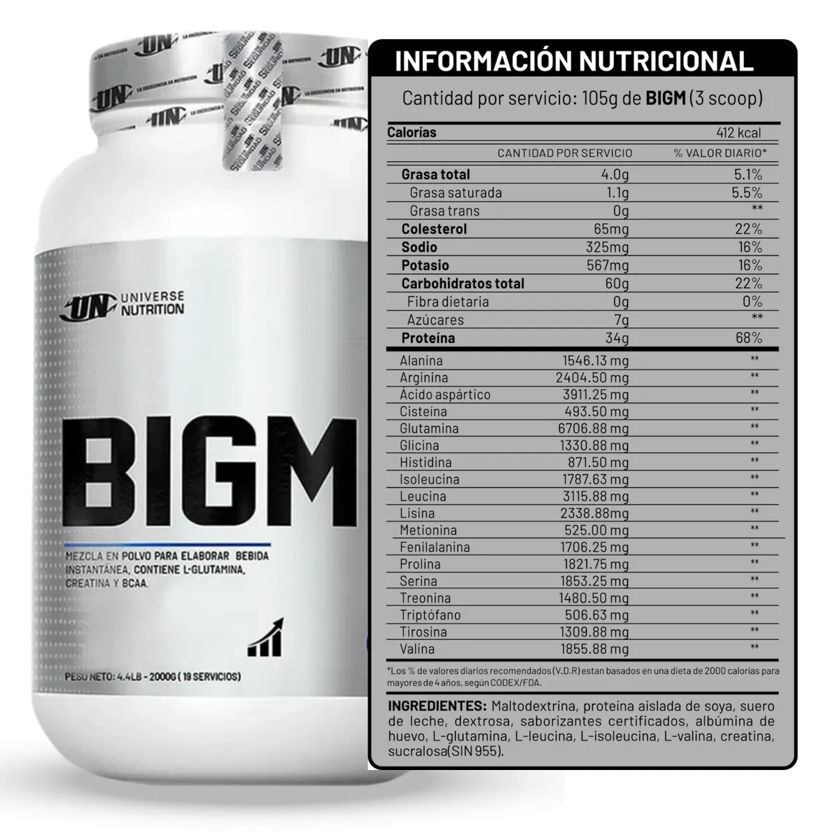 UNIVERSE NUTRITION - BIG M DE 5kg VAINILLA CON PORTASUPLES - GANADOR DE MASA