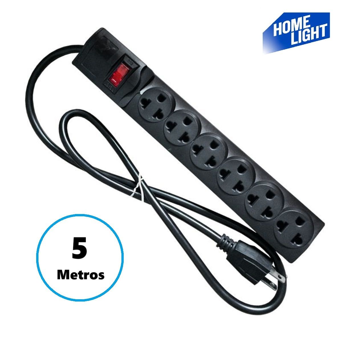 HOME LIGHT - Supresor de Pico 6 Tomas 5 Metros Negro, HOME LIGHT