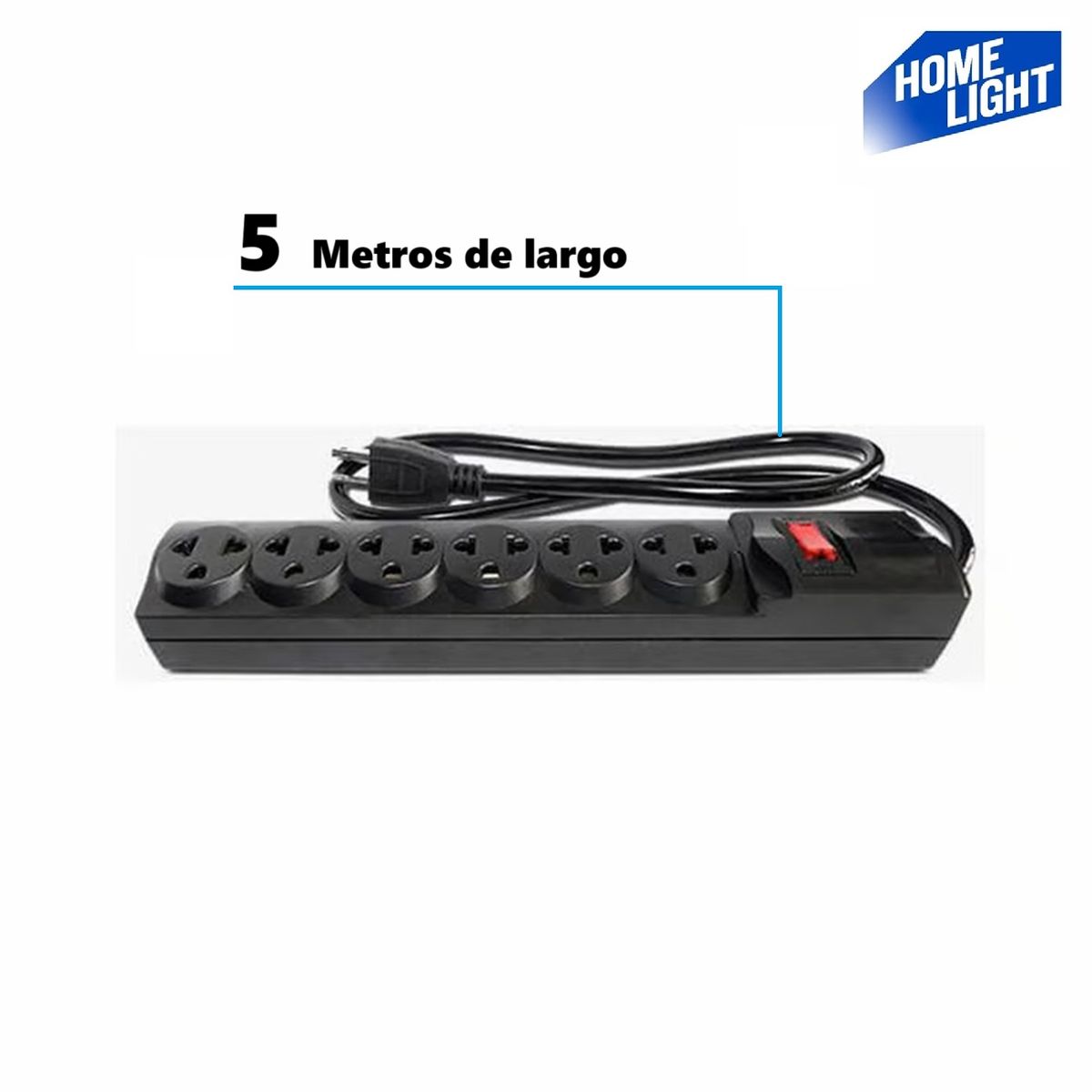 HOME LIGHT - Supresor de Pico 6 Tomas 5 Metros Negro, HOME LIGHT