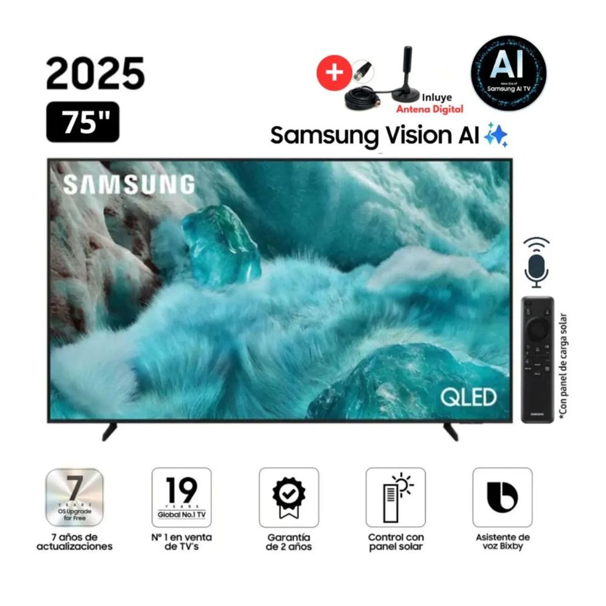 SAMSUNG - Televisor Samsung 75'' UHD 4K QLED QN75Q7FAAGXPE 2025 + Antena Digital