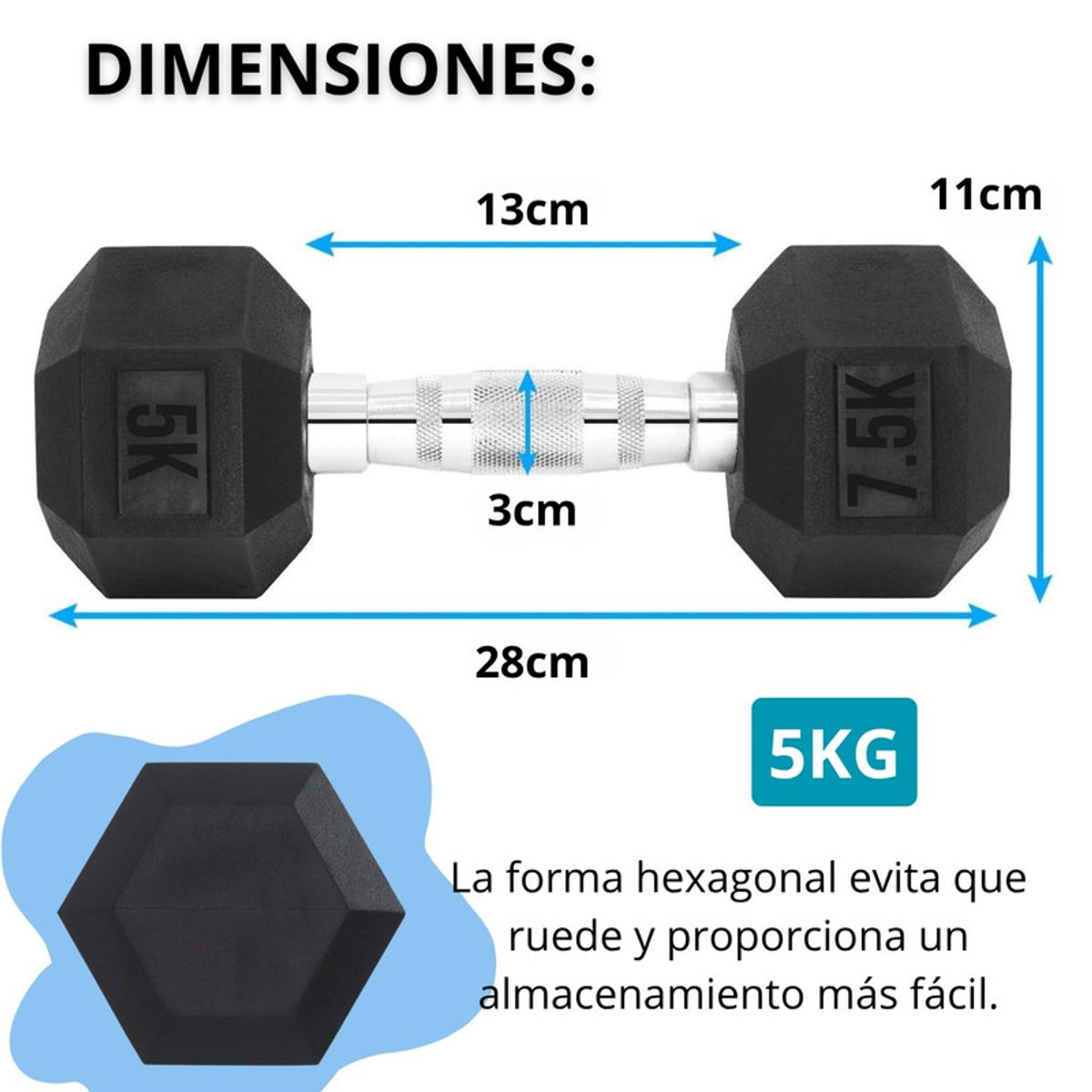 Pentha - Mancuerna Pesa Hexagonal Cromada y de Caucho 5 Kg 2 Piezas