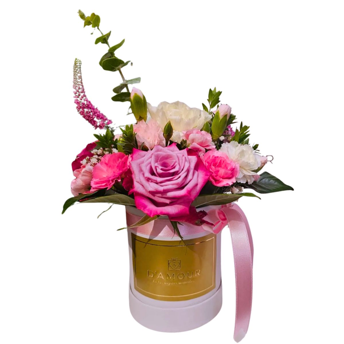 D'AMOUR - Box 4 rosas lilas y claveles