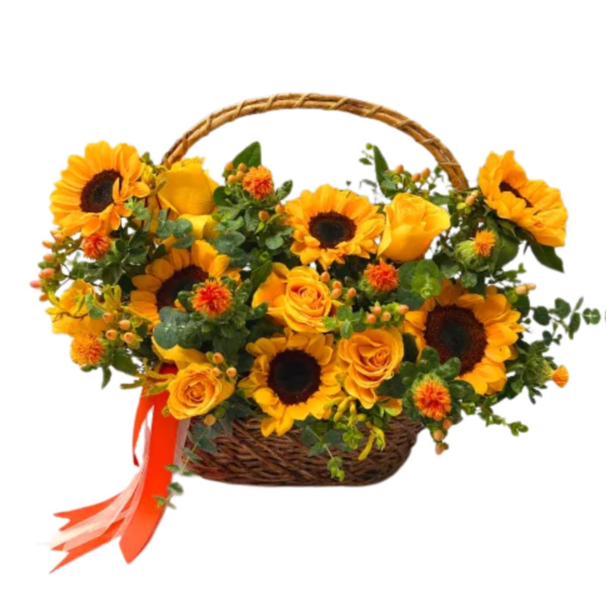 D'AMOUR - Mega cesto de girasoles y rosas amarillas