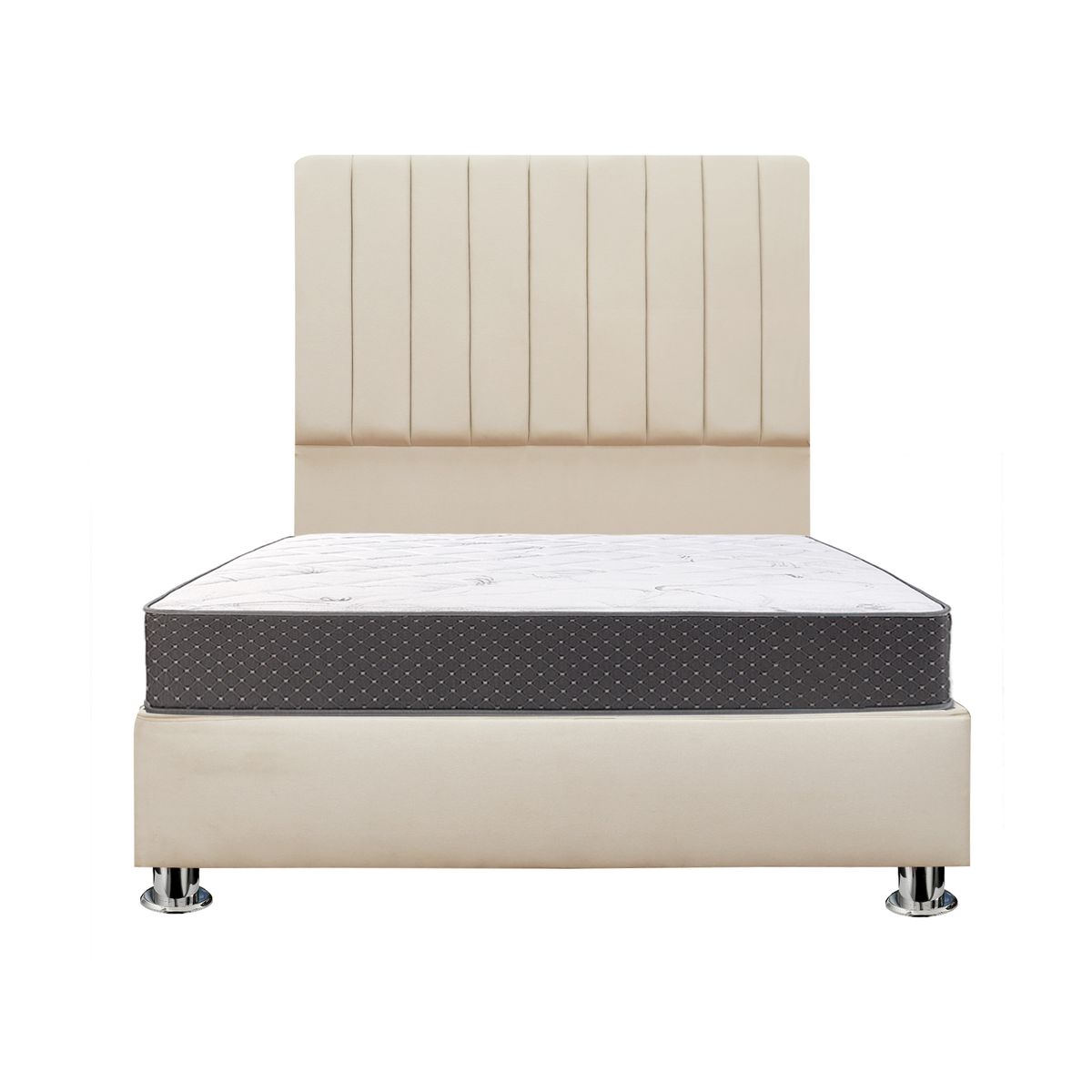 GENERICO - Combo Cama tapizada Olivia Pcromadas - 15plz Beige claro+colchón semiortopédico