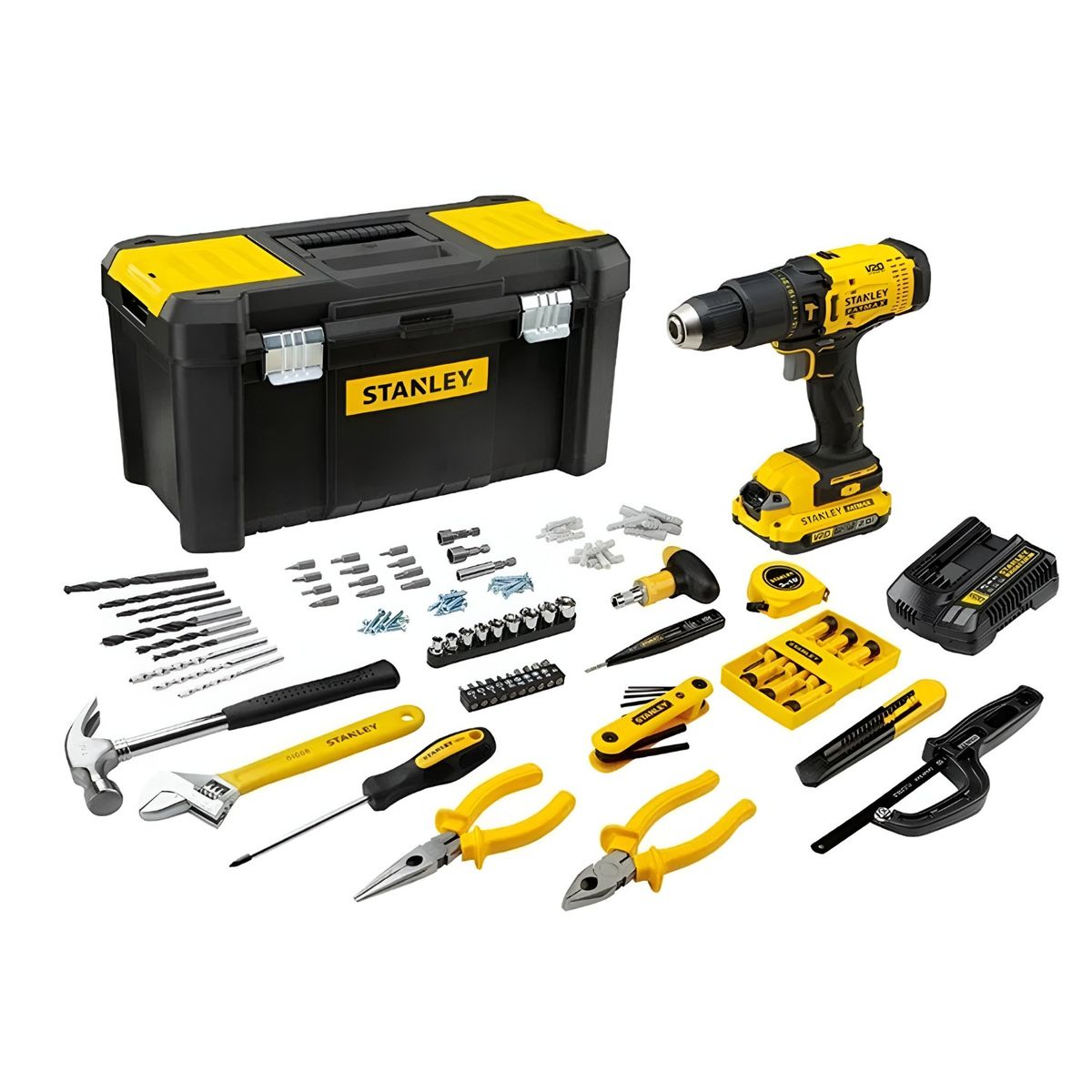 STANLEY - Kit Taladro Percutor Stanley 20V + 1 batería + Caja + 119Pzs